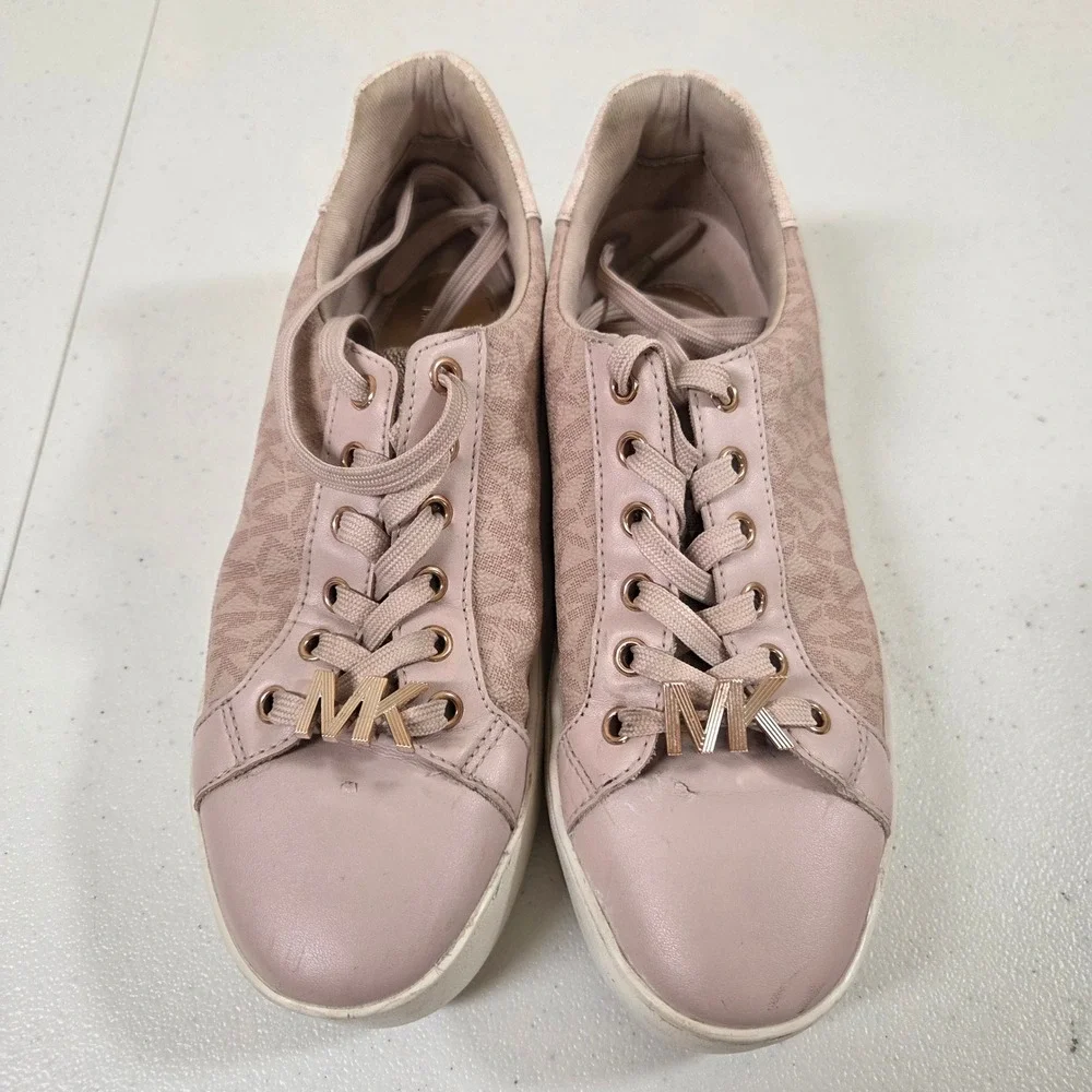 Michael Kors Poppy Soft Pink Monogram Platform Sneakers Womens 6.5M LS22F‎